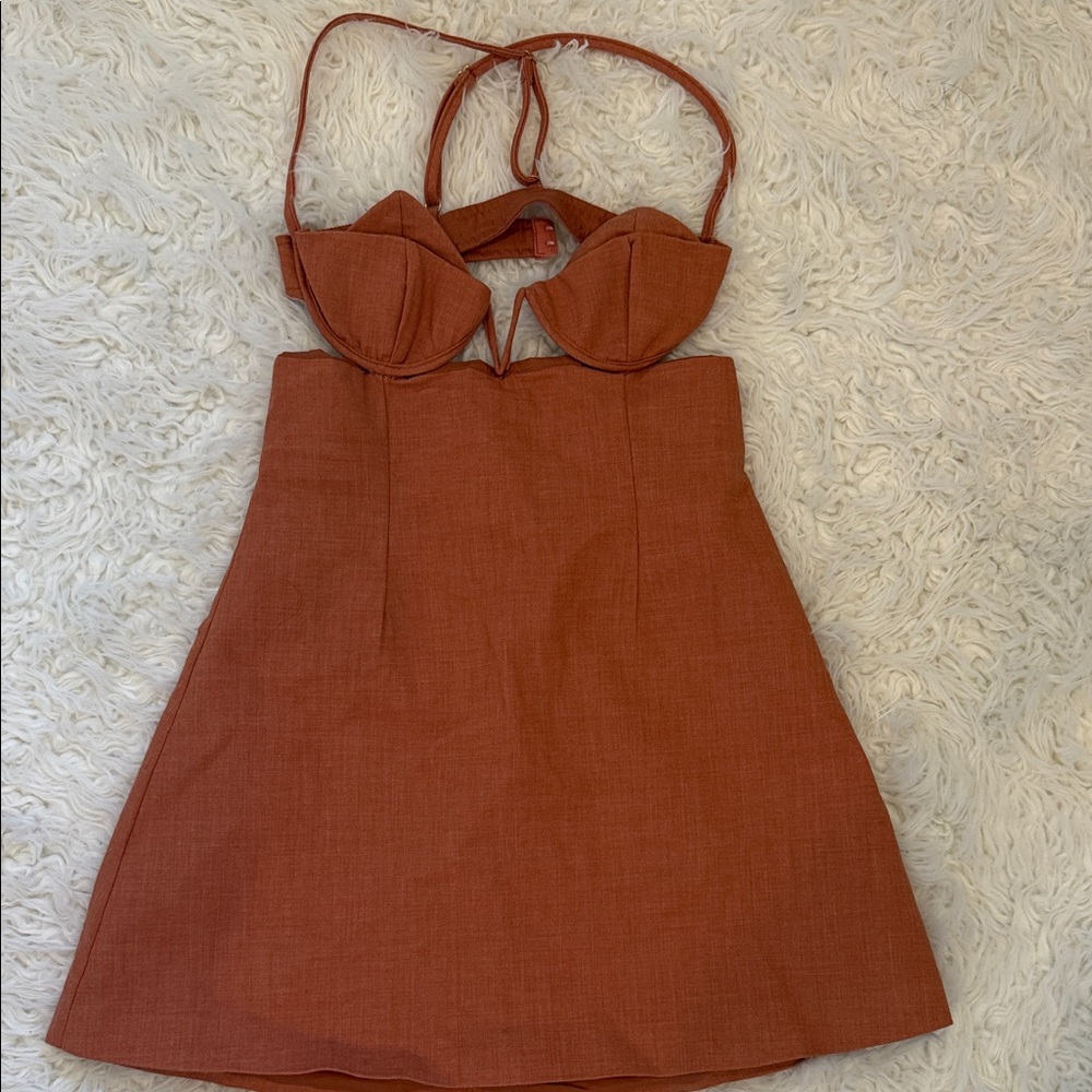 PrettyLittleThing Rust Halter Dress